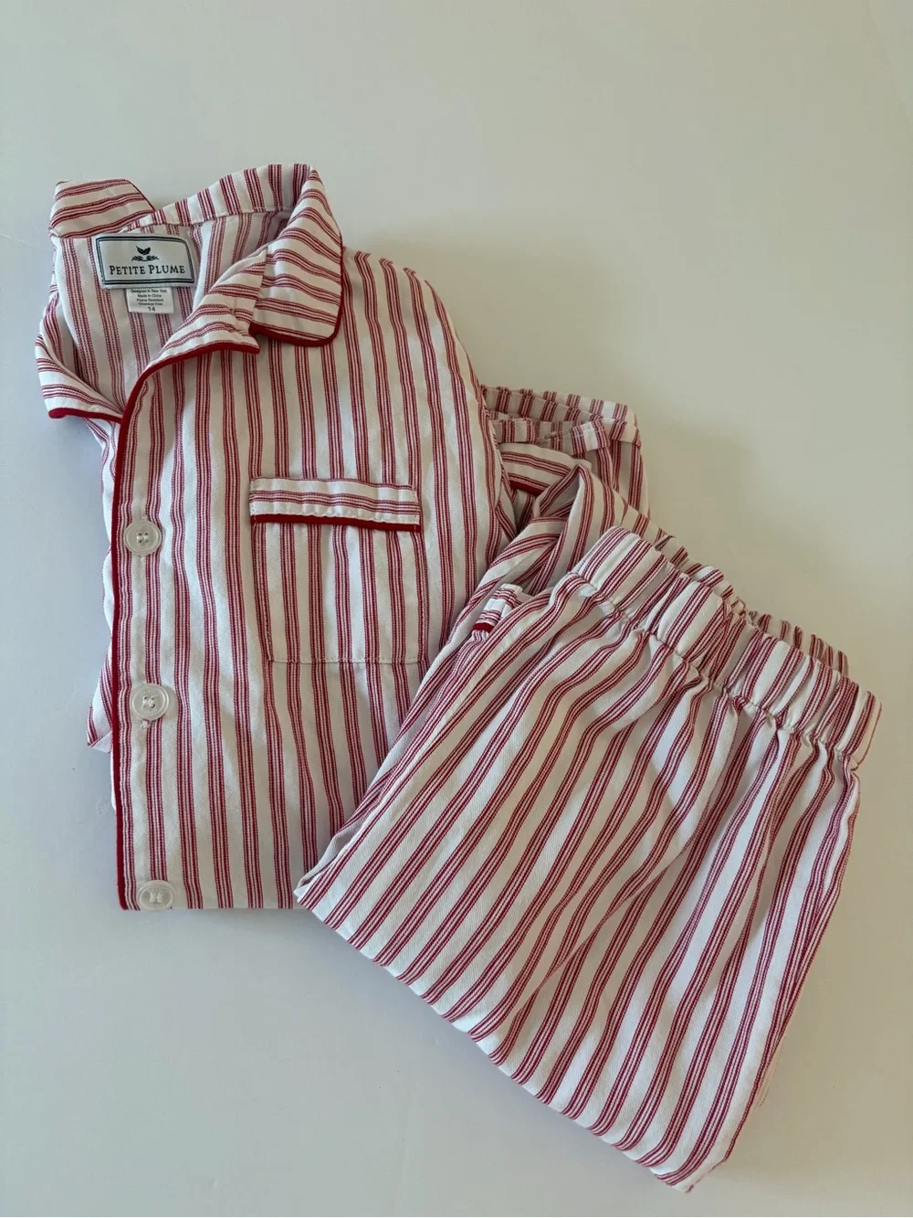 Petite Plume Red White Striped Long Sleeve Pajamas Size 12 Holiday Christmas